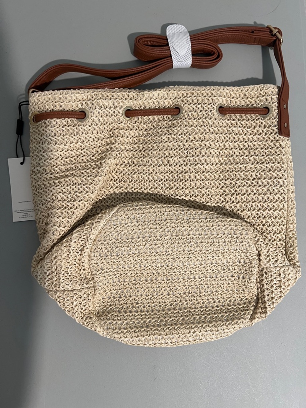 Montce Straw Drawstring Crossbody / Shoulder Bag NWT” - Picture 3 of 4